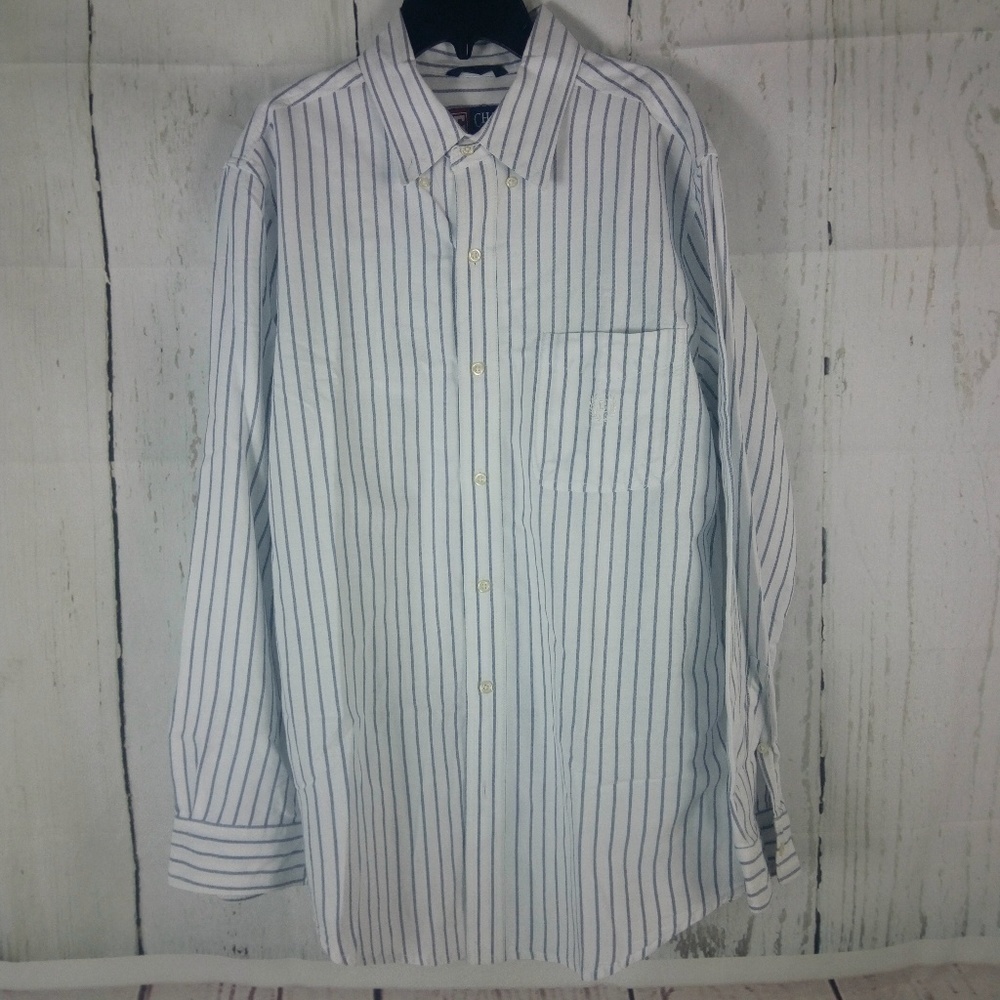Chaps White Blue Striped Button Down Shirt M
